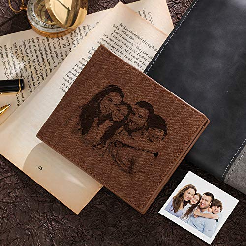 Alskafashion Billetera Personalizada Hombre,Cuero Billetera,Billeteras Personalizadas Foto para Dia del Padre Regalos (Talla de Sombra marrón)