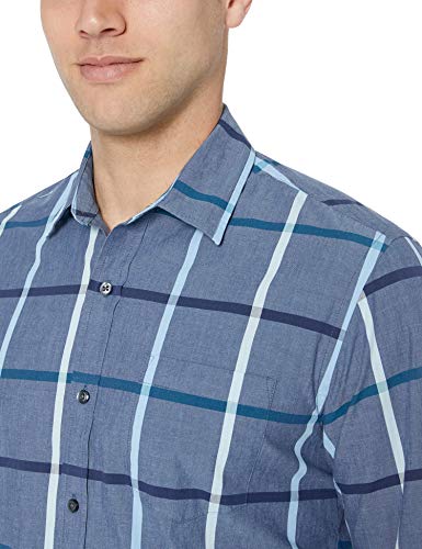 Amazon Essentials – Camisa informal de popelín de manga larga de corte recto estándar para hombre, Denim Large Plaid, US L (EU L)