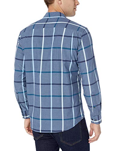 Amazon Essentials – Camisa informal de popelín de manga larga de corte recto estándar para hombre, Denim Large Plaid, US L (EU L)