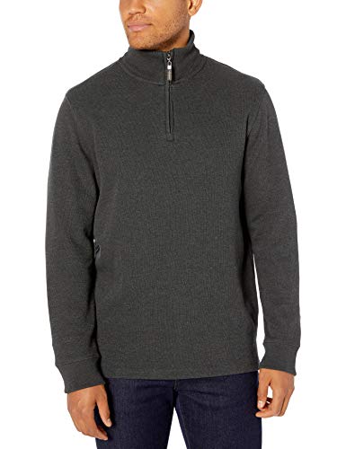 Amazon Essentials - Jersey estándar de hombre con acanalado francés y cremallera corta en el cuello, Carbón Heather, US XS (EU XS)