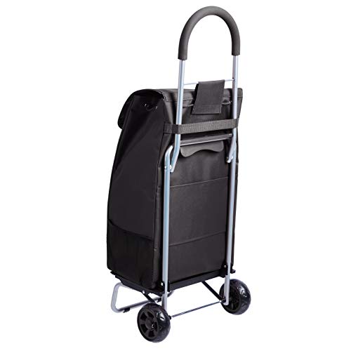 AmazonBasics – Carrito para la compra plegable con plataforma de ruedas extraíble, mango de 91 cm de altura, negro