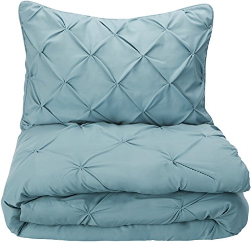 AmazonBasics - Juego de cama con colcha fruncida en pellizco, 200 x 200 cm, Azul (Spa Blue)