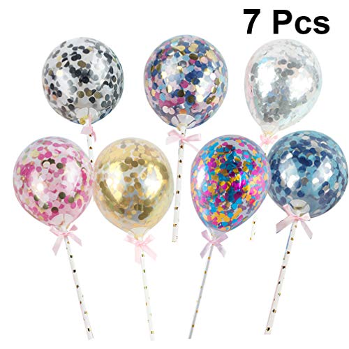 Amosfun globos de confeti toppers de la torta mini globos de látex transparentes decoraciones de la torta postre pastel selecciones para cumpleaños día de san valentín fiesta de navidad 7pcs