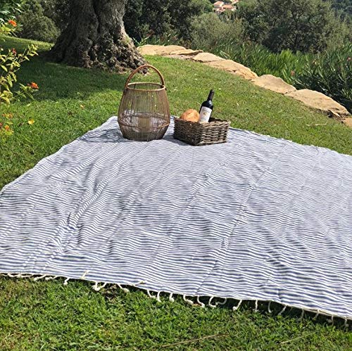 ANATURAS Toalla de Playa - de Hammam 180x240cm TRAVELER | Prelavado - Oeko-TEX® - Algodón Orgánico Peinado | Toalla Hammam extra grande - Fular - manta - colcha - para la playa XXL (Mezclilla azúl)