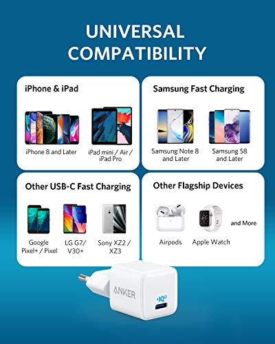 Anker PowerPort III Nano USB-C Cargador 18 W PIQ 3.0, USB-C Fuente de alimentación para iPhone 11 / 11 Pro / 11 Pro Max / XR / XS / X , Galaxy S10 / S9, Pixel 3 / 2, iPad Pro y más