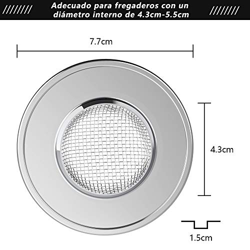 Anpro Filtro de Fregadero de Acero Inoxidable,7.7 CM,Set de 2 Piezas,Adecuado para Tocador de Baño,Fregadero de Cocina,Residuos de Filtro y Evitar el Bloqueo