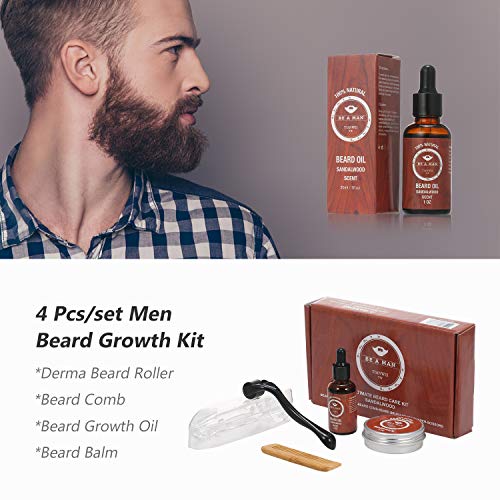 Anself 4 Unids / set Aceite Barba, kit Barba Hombre, Cuidado Barba Hombre Regalos para Hombres