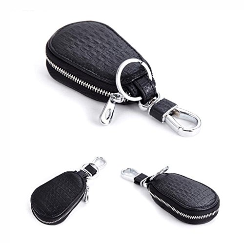 AprinCtempsD Estuche de Llaves Piel Genuino Cartera de Llavero Moto Cuero Anillo Clave Bolso Pequeñas Cremallera para Mujer Hombre Unisexo (Negro) (Negro)