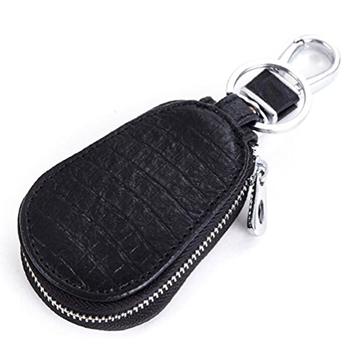 AprinCtempsD Estuche de Llaves Piel Genuino Cartera de Llavero Moto Cuero Anillo Clave Bolso Pequeñas Cremallera para Mujer Hombre Unisexo (Negro) (Negro)