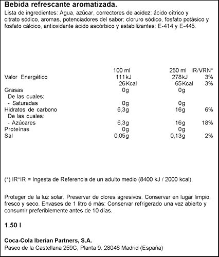 Aquarius - Limón, Bebida para deportistas, refresco sin gas, 1.5 l (Pack de 6), Botella de plástico