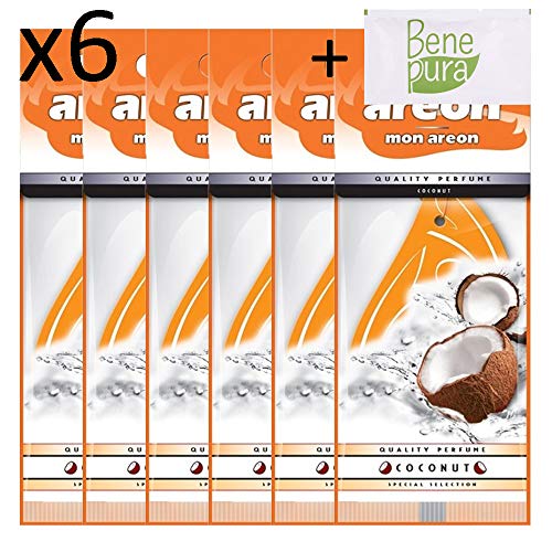 AREON Mon Ambientador de coche para colgar, furgoneta, camión, camper, hogar, oficina, baño, gimnasio, armario, cajones (Coco, paquete de 6)