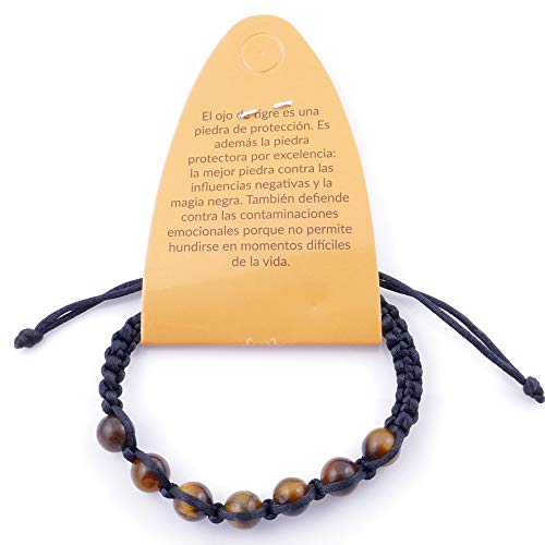 ARITZI – Pulsera con Nudo corredizo con Bolas de Piedra Natural de 8 mm – Piedras de Ojo de Tigre