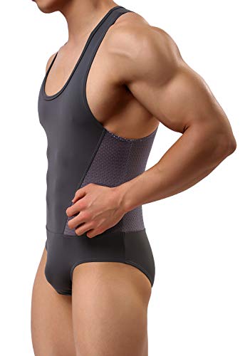 Arjen Kroos Hombre Maillot Leotardo Ropa Interior Deportiva Sexy Bodysuit Deportivo de Hombre para Gimnasia Danza Bañador Bodies Elásticos (Gris, M(76-81cm))