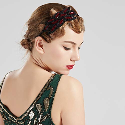 ArtiDeco 1920 - Diadema de los años 20 para mujer, accesorio para disfraz de Gatsby rojo/negro Talla única