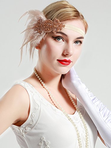 ArtiDeco 1920 Diadema de Pluma con Cuentas Cinta para el Pelo con Cristal Vintage Años 20 Flapper Pelo Banda de Pluma Disfraz Gatsby Accesorio