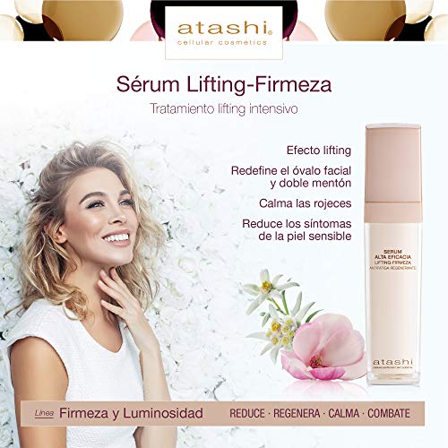 Atashi Firmeza y Luminosidad - Sérum Alta Eficacia Lifting Firmeza | Apariencia Juvenil | Redefine Óvalo Facial y Doble Mentón | Calma Rojez | Ácido Leontopódico | Apto Para Todo Tipo de Pieles -50ml