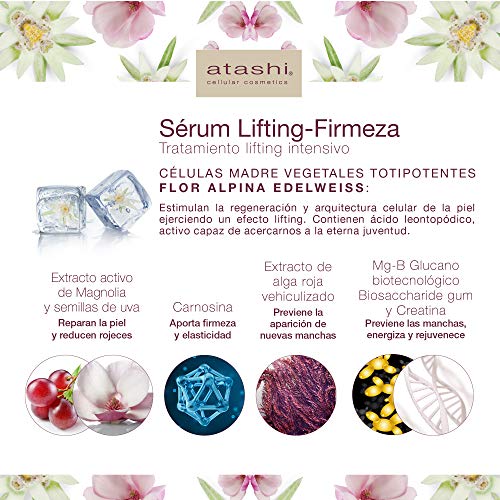 Atashi Firmeza y Luminosidad - Sérum Alta Eficacia Lifting Firmeza | Apariencia Juvenil | Redefine Óvalo Facial y Doble Mentón | Calma Rojez | Ácido Leontopódico | Apto Para Todo Tipo de Pieles -50ml