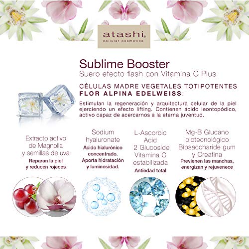 Atashi Firmeza y Luminosidad - Suero Perfection Sublime Booster | Unifica Tono | Efecto Anti-Fatiga y Lifting | Neutraliza Rojeces | Vitamina C | Reduce Síntomas de Piel Sensible - 30 ml