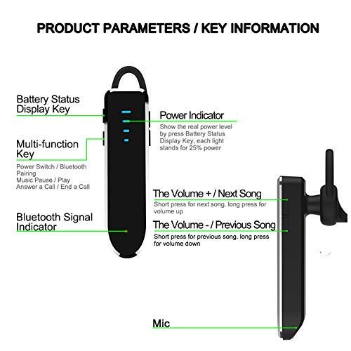 Auricular Bluetooth 5.0 Auriculares Manos Libres Reproducción las 24H /CVC 6.0 / Remarcación de un Botón Bluetooth Auriculares con Cancelación de Ruido para Automóviles ISO Samsung Android