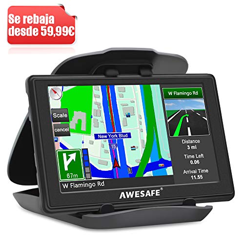 AWESAFE GPS para Coches con 5 Pulgadas Pantalla LCD, Navegador GPS para Coche y Camión con Actualizaciones de Mapas para Toda la Vida