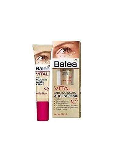 Balea Vital antifatiga eye-cream 5 in1 – Ayuda a reducir líneas, arrugas, Hinchazón y sombras (15ml) – para piel madura edad 40 A 60 + (no probado en animales).