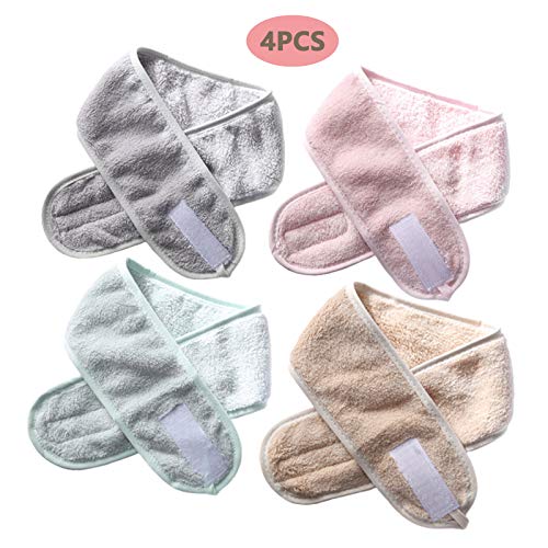 Banda Felpa Con Maquillaje Diadema Para Limpiar La Cara Banda De Baño SPA Toalla Ajustable Para El Cabello Diademas De Banda Cosmética Banda De Pelo Grueso Verde Menta Rosa Beige Gris Claro 4 Pcs