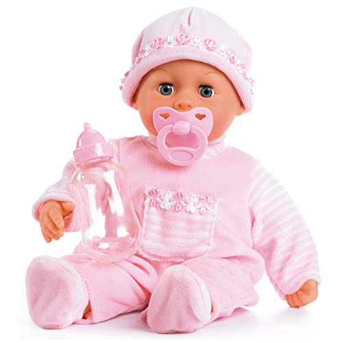 Bayer Design - 93824AA - First Words Baby - Muñeca bebé primeras Palabras (24 Sonidos, 38 cm) - muñeca con un biberón y un Chupete, Color Rosa