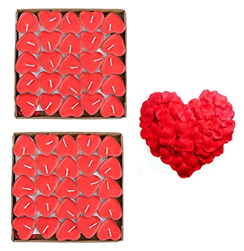 Bdecoll San Valentín & Bodas Decoración,1000 Piezas Pétalos de Rosa| 50 Rojo Velas Románticas de Corazón de Amor Para Decoración de Mesa de Boda, Día de San Valentín, Aniversario