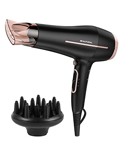 Beautural Secador de Pelo, Secador 2200W con Selector de Velocidad Reajustable del Flujo de Aire, Iónico, 2 Niveles de Calor y Aire Frio, Accesorios Concentrador y Difusor