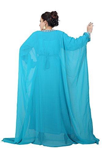 BEDI'S UAE Estilo Mujeres Farasha-Eid étnico desgaste- Maxi árabe islámico musulmanes Abaya vestido Jilbab Kaftan largo vestido - tamaño libre - turquesa(KAF-2924_TUR)