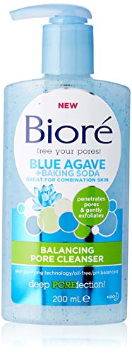 Biore Blue Agave - Limpiador para equilibrar los poros de bicarbonato de sodio para piel mixta (200 ml)