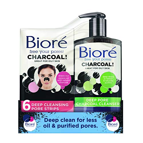 Biore - Kit de limpieza facial de carbón: tiras de poros y limpiador, 200 ml