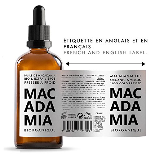 Biorganique - Aceite de macadamia 100% orgánico, puro y natural, para masaje y cuidado de cuerpo/piel, 100 ml