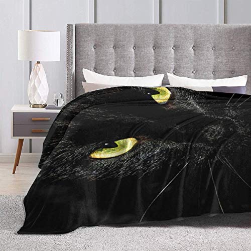 Black Cat'S Eye Staring Fleece Bed Blanket Manta Liviana súper Suave para niños niñas Adultos 203 x 152 cm / 80 x 60 Pulgadas