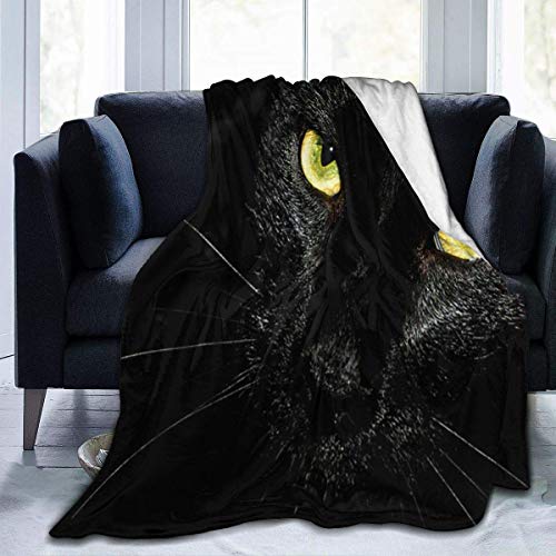 Black Cat'S Eye Staring Fleece Bed Blanket Manta Liviana súper Suave para niños niñas Adultos 203 x 152 cm / 80 x 60 Pulgadas