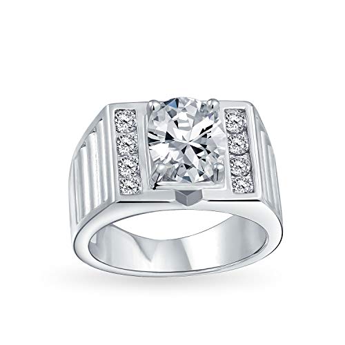 Bling Jewelry 6Ct Oval Corte Solitario AAA CZ Anillo Boda Acoplamiento Banda Ancha Latón Chapado En Plata Mate Acabado Pincel