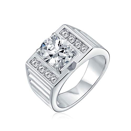 Bling Jewelry 6Ct Oval Corte Solitario AAA CZ Anillo Boda Acoplamiento Banda Ancha Latón Chapado En Plata Mate Acabado Pincel