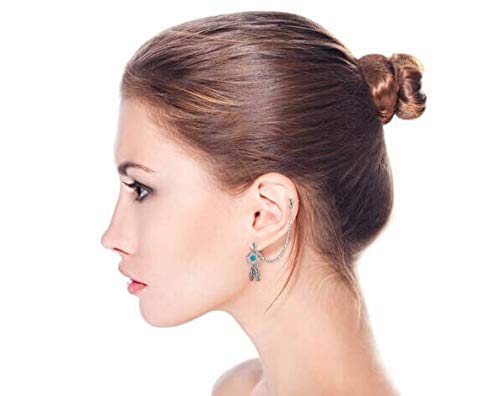 Bling Jewelry Atrapasueños Aqua Cadena Cordón Doble Única Oreja Piercing Pendientes para La Mujer Cartílago Stud Acero 316L