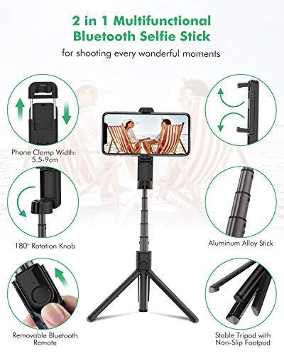 BlitzWolf Palo Selfie Trípode con Control Remoto Bluetooth, 86.4cm Selfie Stick Extensible para iPhone 11 Pro/11/XS MAX/X/8 Plus/8/7 Plus/7/6/5, Galaxy S10, Huawei, Xiaomi y Más