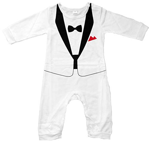 Body Bebé - Conjunto Smoking para Niños: Mameluco Traje con Pajarita - Vestidos de Bebé (Blanco, 70)