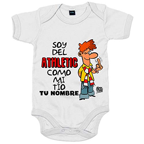 Body bebé soy del Athletic de Bilbao como mi tio personalizable con nombre - Blanco, 6-12 meses