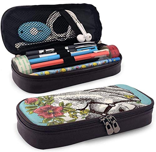 Boho Style Horse Opium Cute Pen Estuche para lápices Cuero 8 X 3.5 X 1.5 Inch Gran capacidad Cremalleras dobles Bolso para lápices Bolso Estuche para bolígrafo para oficina escolar Niñas Niños Adultos