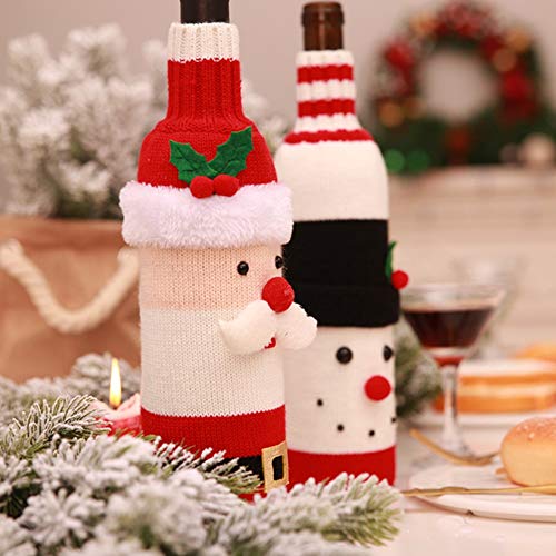 Bolsa de boda de flores de cristal – Fundas decorativas para botellas de vino de punto de Papá Noel, muñeco de nieve, ciervo, juego de decoración de ropa – Medias y soportes