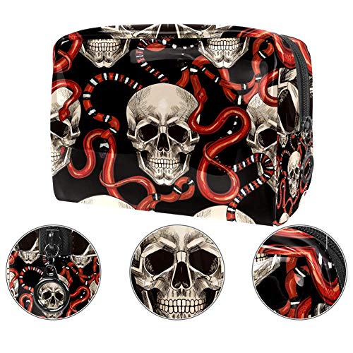 Bolsa de maquillaje de PVC portátil de viaje, bolsa de maquillaje con bolsa de viaje, bolsa de viaje, bolsa de almacenamiento impermeable para mujeres y niñas, negro blanco calavera Viper