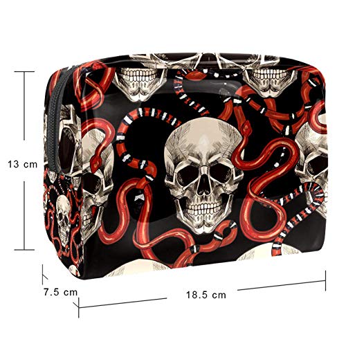 Bolsa de maquillaje de PVC portátil de viaje, bolsa de maquillaje con bolsa de viaje, bolsa de viaje, bolsa de almacenamiento impermeable para mujeres y niñas, negro blanco calavera Viper