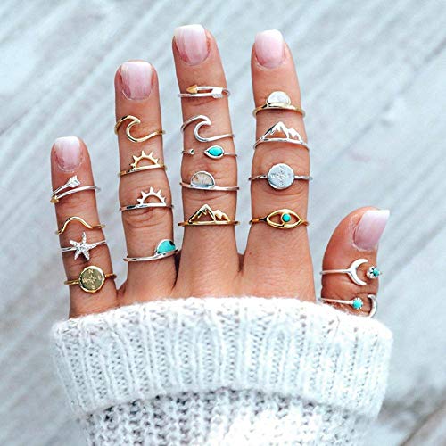 Boner Boho Anillos de Mujer Starfish Wave Eyes Gem Gold Silver Opening Midi Ring Charm Lady Lover Gift, 11