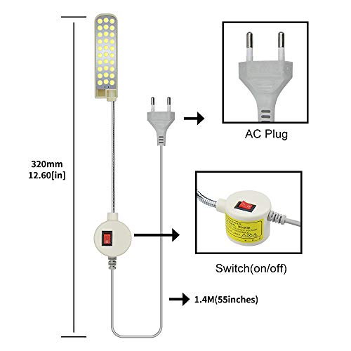 Bonlux 30 LED Bombilla Luz Fría Para Máquina de Coser de Trabajo de cuello de cisne Con Base Magnética De Montaje Para Todos Máquina de Coser de Iluminación