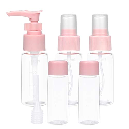 Botellas de Viaje, Portátiles Kit de Viaje para Avion, Plástico Botellas con Etiquetas y Bolsa Transparente, Recipientes de Viajes Líquido para Cosmética, Champú, Acondicionador, Loción (Rosa)