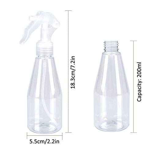 Botellas vacías de plástico transparente para soluciones de limpieza, a prueba de fugas 7.2 oz/212 ml recipientes pequeños de tamaño de viaje, paquete de 4 botellas de spray Mister