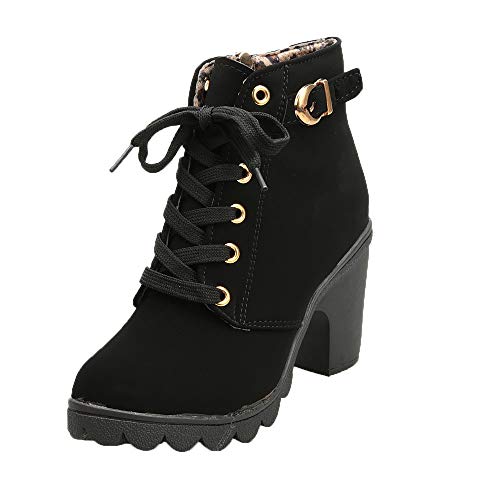 Botines Mujer Tacon Plataforma Botas Invierno Moda 2019 Zapatos Militares con Cordones Botines de Tacón Grueso Zapatos de Discoteca Antideslizante Botin Hebillas Yvelands(Negro,38)